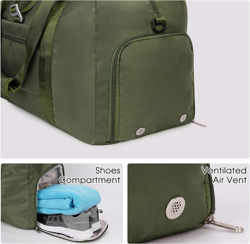 Saco de fim de semana portátil verde com saco de salão de ginástica Saco com sapatos de bolso molhado
