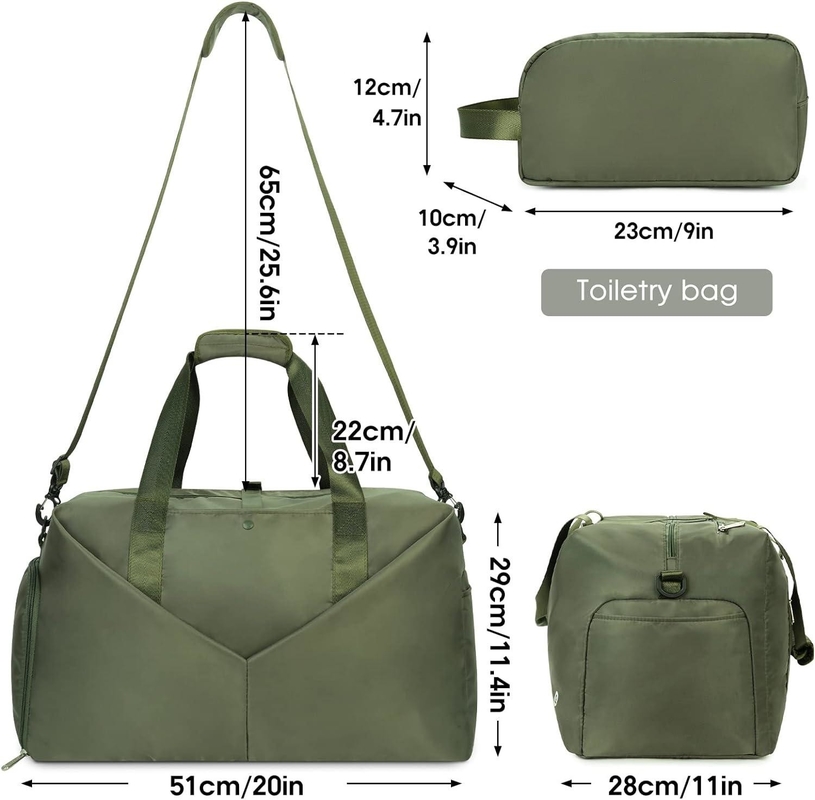 Saco de fim de semana portátil verde com saco de salão de ginástica Saco com sapatos de bolso molhado