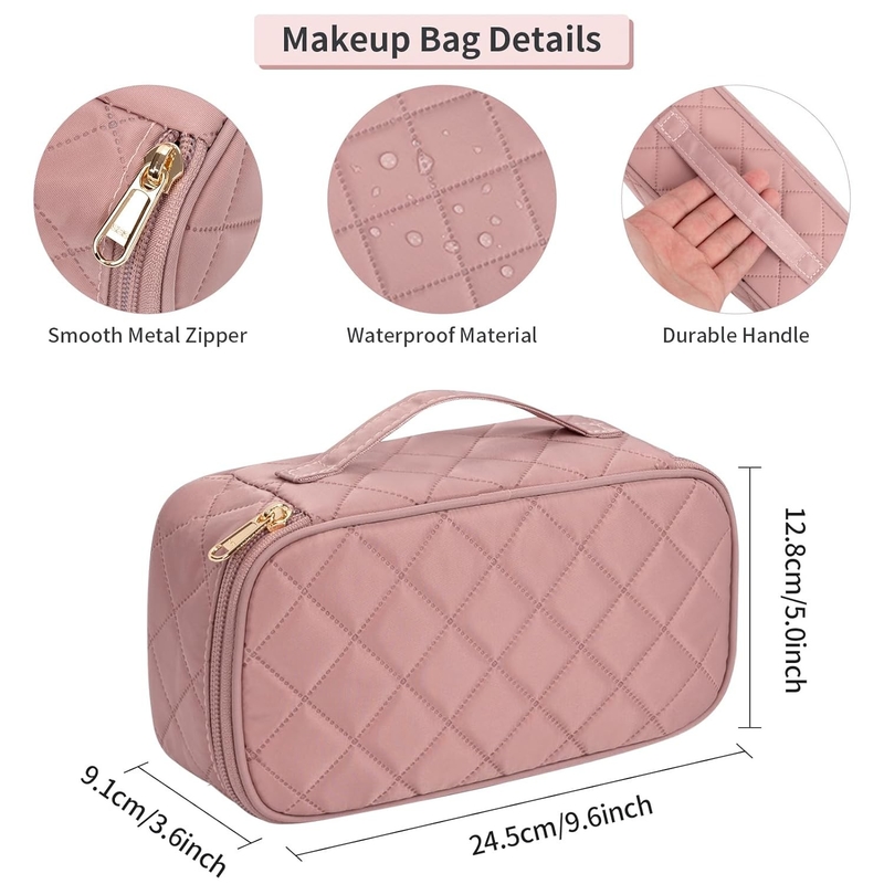 Borracha de maquiagem portátil rosa fofinha organizador de viagem personalizada com compartimento