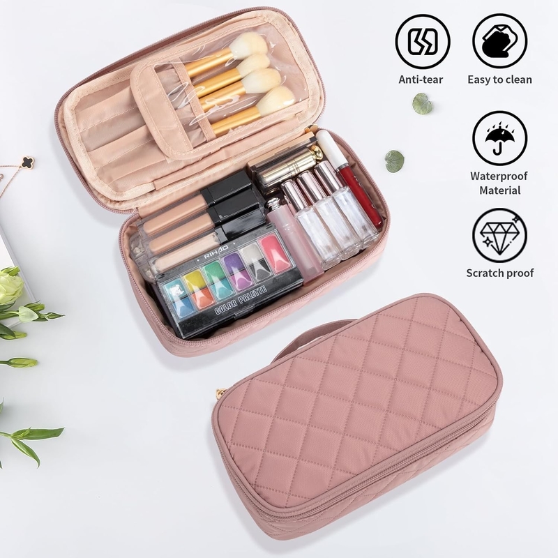 Borracha de maquiagem portátil rosa fofinha organizador de viagem personalizada com compartimento