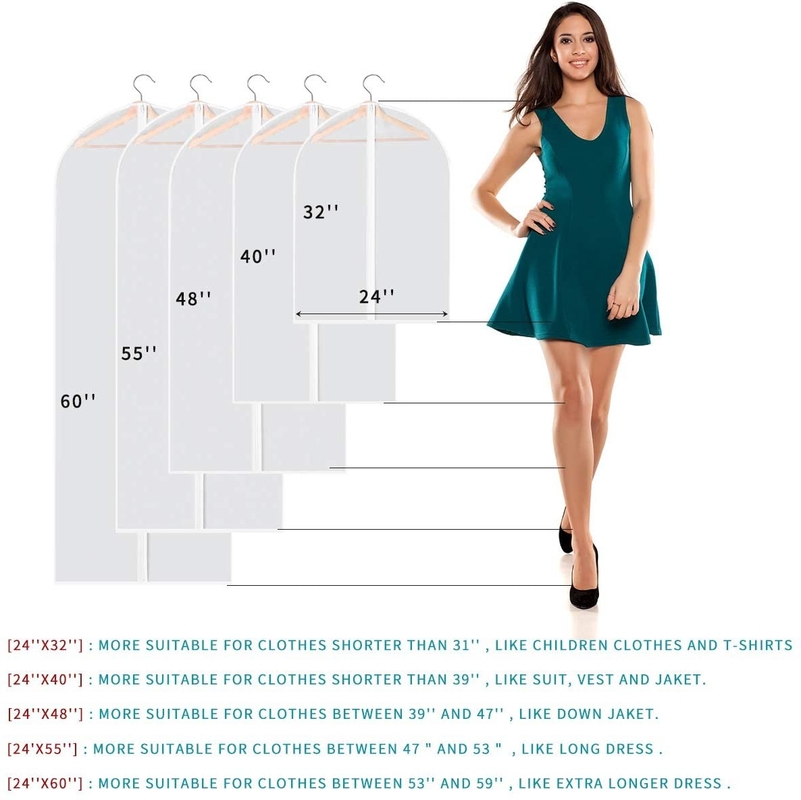 Saco de vestuário de viagem de PVC transparente pendurado personalizado para vestidos longos Roupas fechado