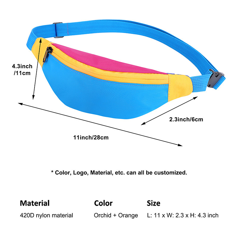 Saco de cintura de algodão de nylon feminino 420D 11X2.3X4.3 polegadas