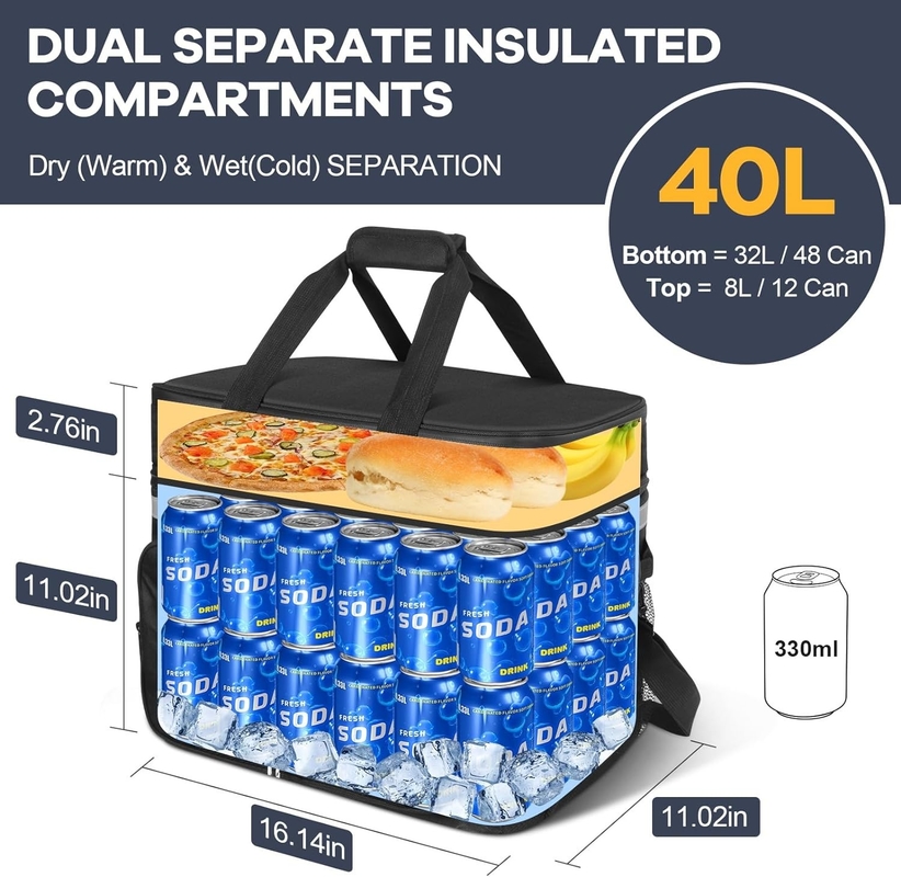 Saco refrigerador isolado portátil à prova d'água de 40L Compartimento duplo para piquenique de acampamento na praia