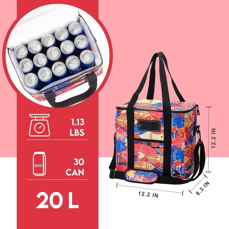 Saco portátil, dobrável, isolado, resfriador, à prova d'água, leve, grande, macio, com cinto de ombro acolchado