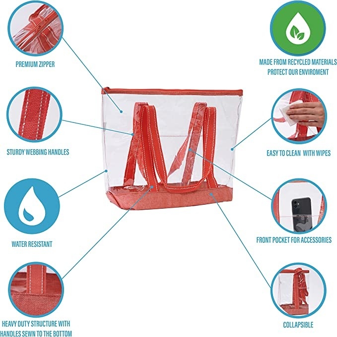 14 polegadas bolsas de compras personalizadas com logotipo PVC Clear Tote Bag Estádio piscina exterior