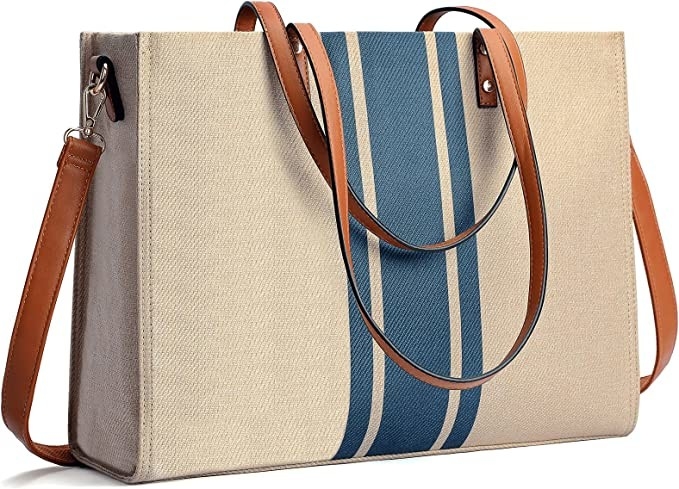 Canvas Work Laptop Tote Bag para Mulheres Casual Travel 16.33x4.7x12.99