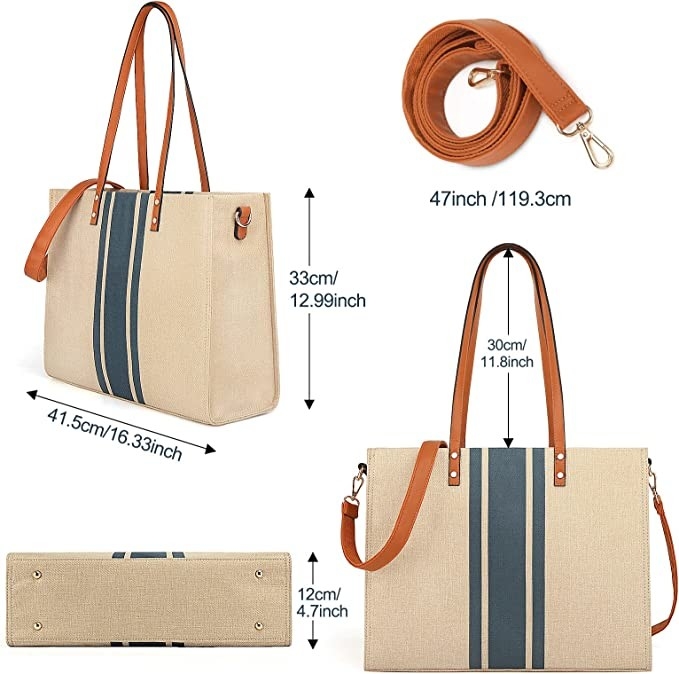 Canvas Work Laptop Tote Bag para Mulheres Casual Travel 16.33x4.7x12.99