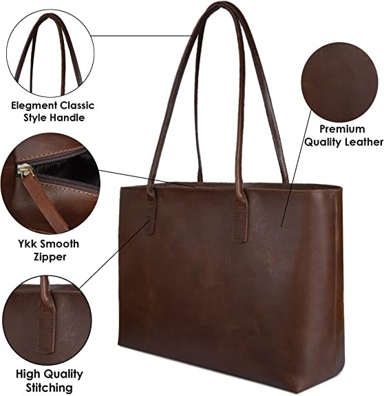 Mochila de computador de couro laptop Tote Bag, 16x21 Mochila de escritório de trabalho