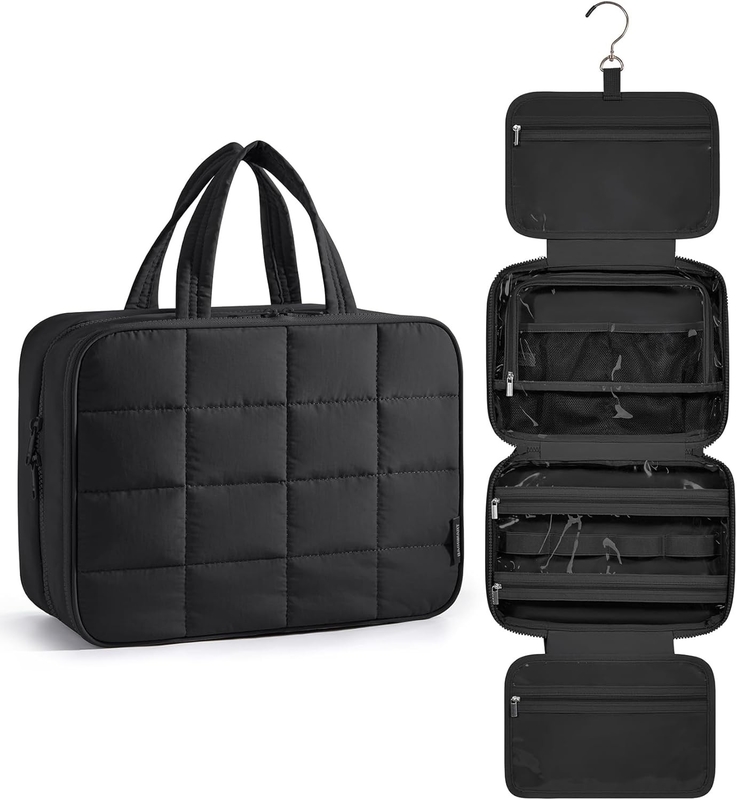 Negro Acessórios de viagem de mão grande Essenciais Maquiagem inchada Bolsa de viagem cosmética personalizada com organizador de jóias