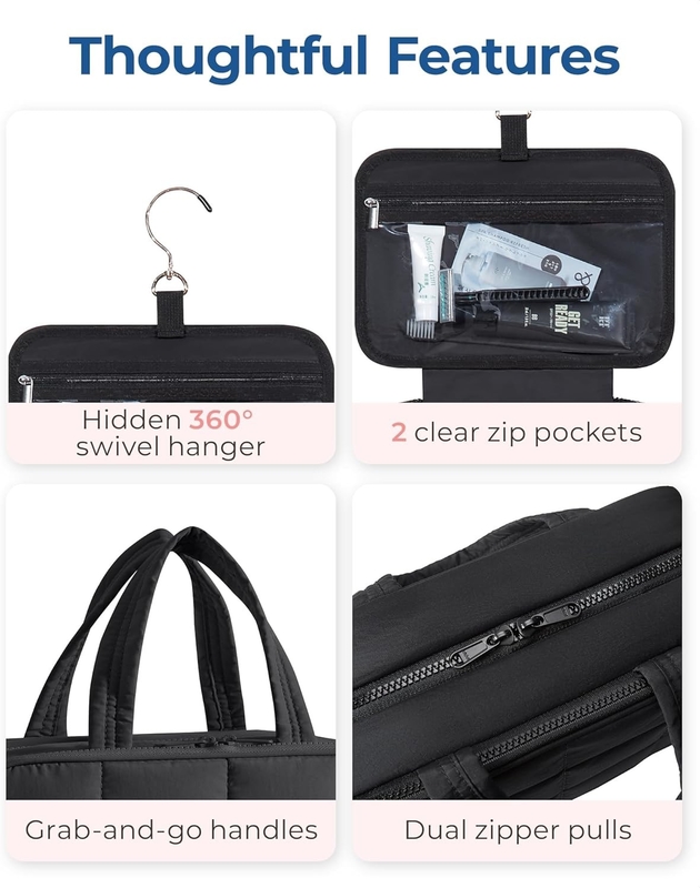 Negro Acessórios de viagem de mão grande Essenciais Maquiagem inchada Bolsa de viagem cosmética personalizada com organizador de jóias