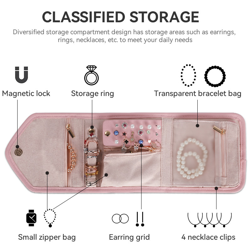 Saco de colagem de jóias dobrável Mini organizador de viagens Saco de rol de jóias 14,5x3x15cm